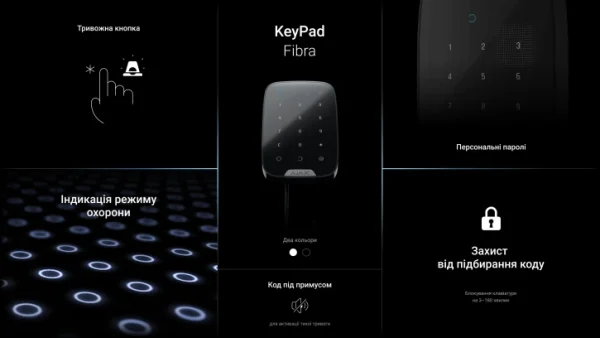 Дротова сенсорна клавіатура Ajax KeyPad Fibra Black