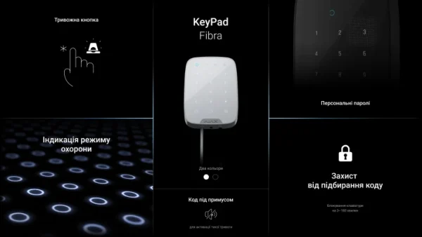 Дротова сенсорна клавіатура Ajax KeyPad Fibra White